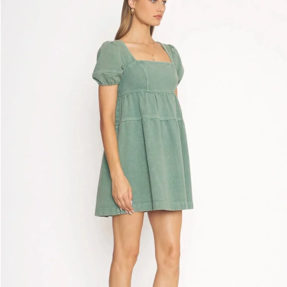 NWT Anthropologie 4SI3NNA Janessa Dress Green Denim Womens Size Large L $128